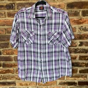 Blac Lacquer Purple Plaid Short Sleeve Button Down Shirt Men's Size Large